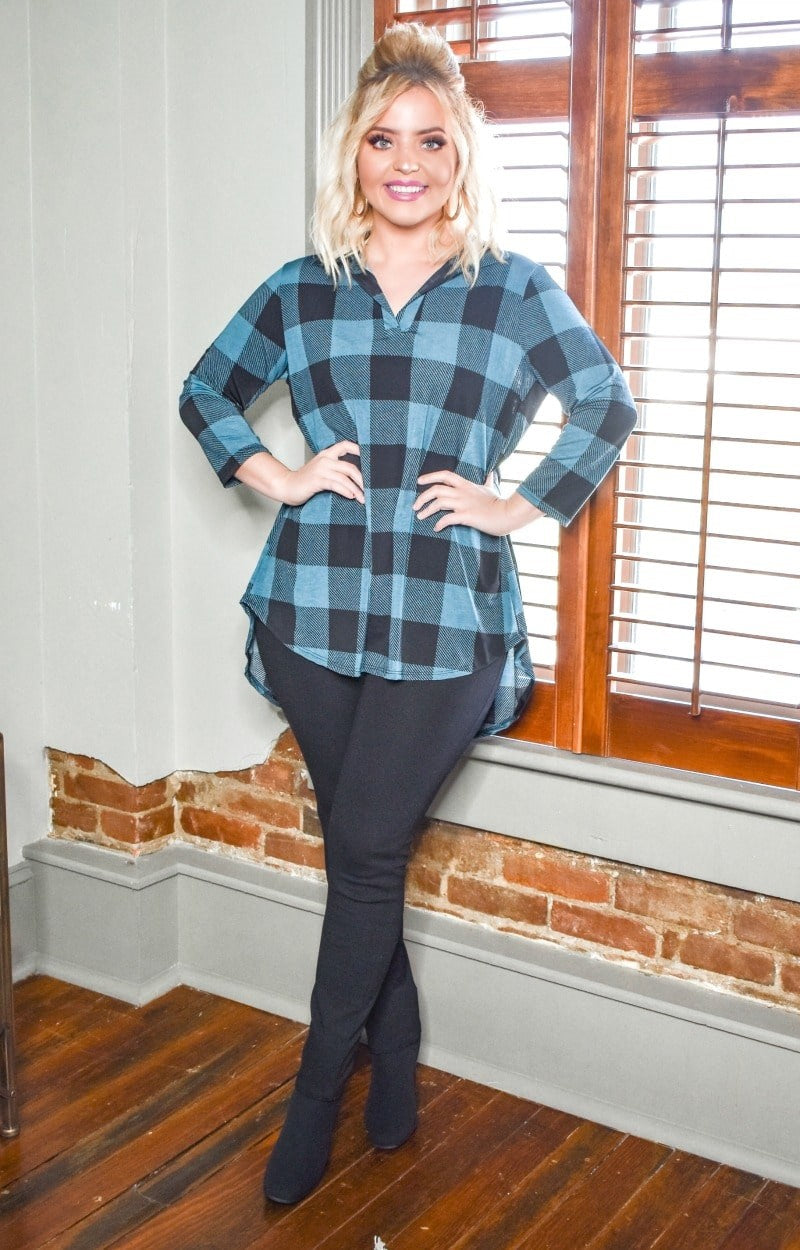 Load image into Gallery viewer, Take The Leap Plaid Top - Teal/Black