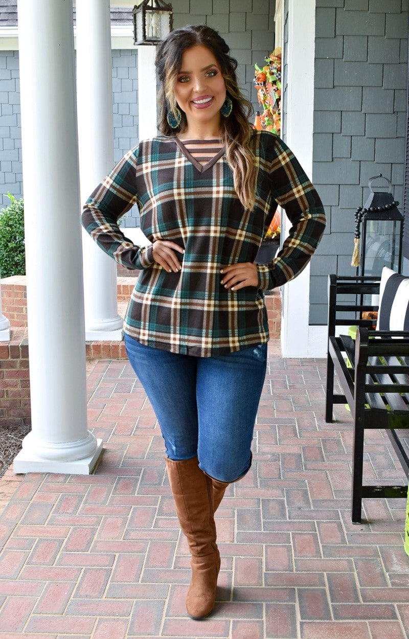 Load image into Gallery viewer, All About Fall Plaid Top - Brown/Green