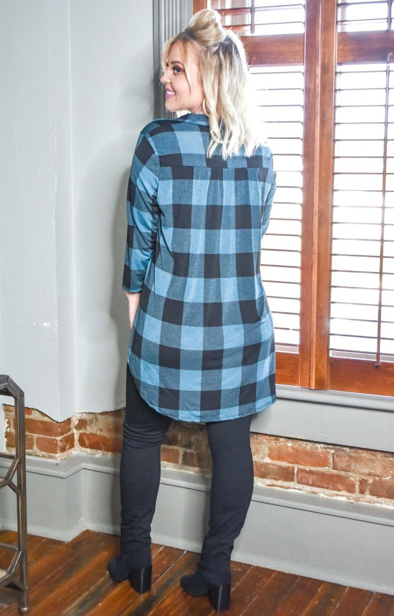 Load image into Gallery viewer, Take The Leap Plaid Top - Teal/Black