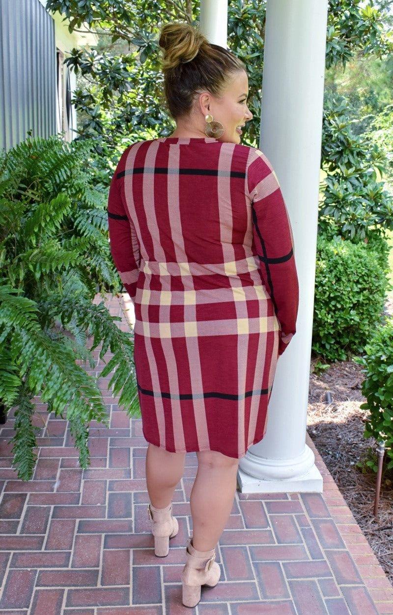 Load image into Gallery viewer, everything you want plaid dress - burgundy