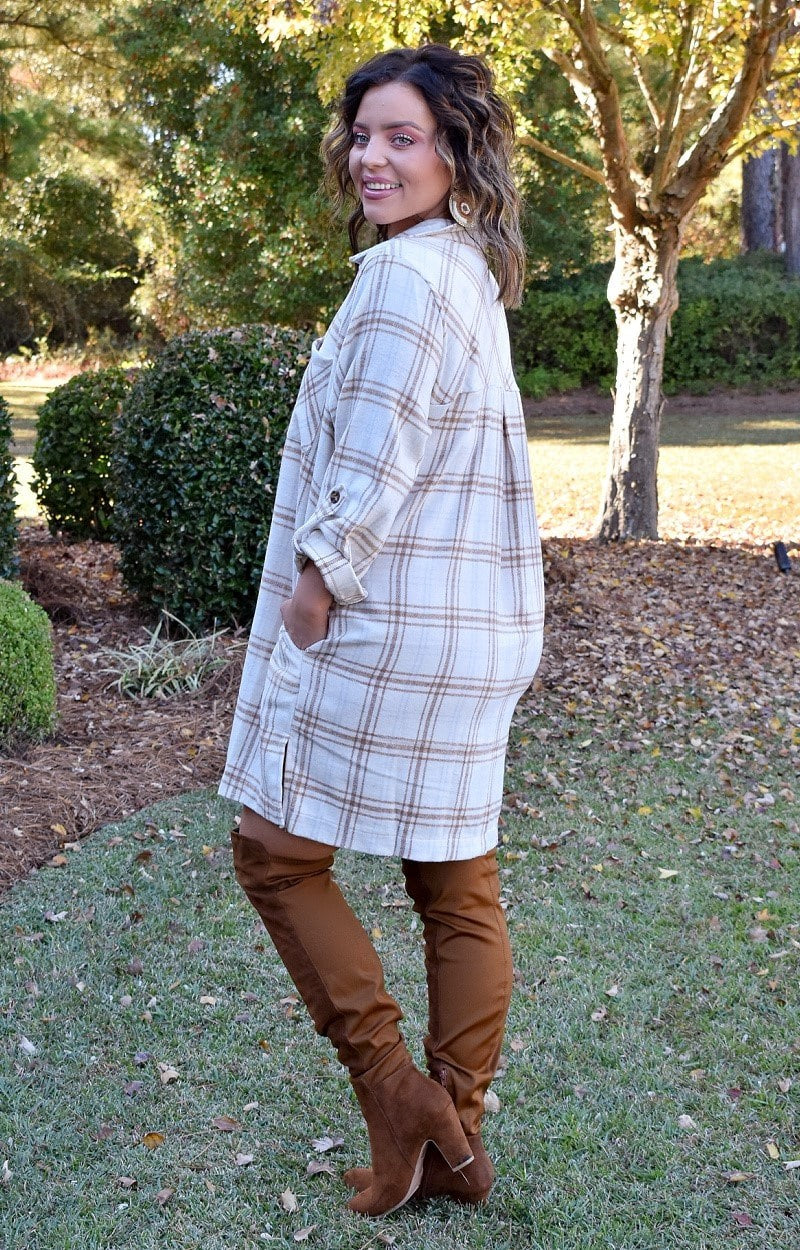 Load image into Gallery viewer, All Buttoned Up Plaid Shacket Dress - Ivory