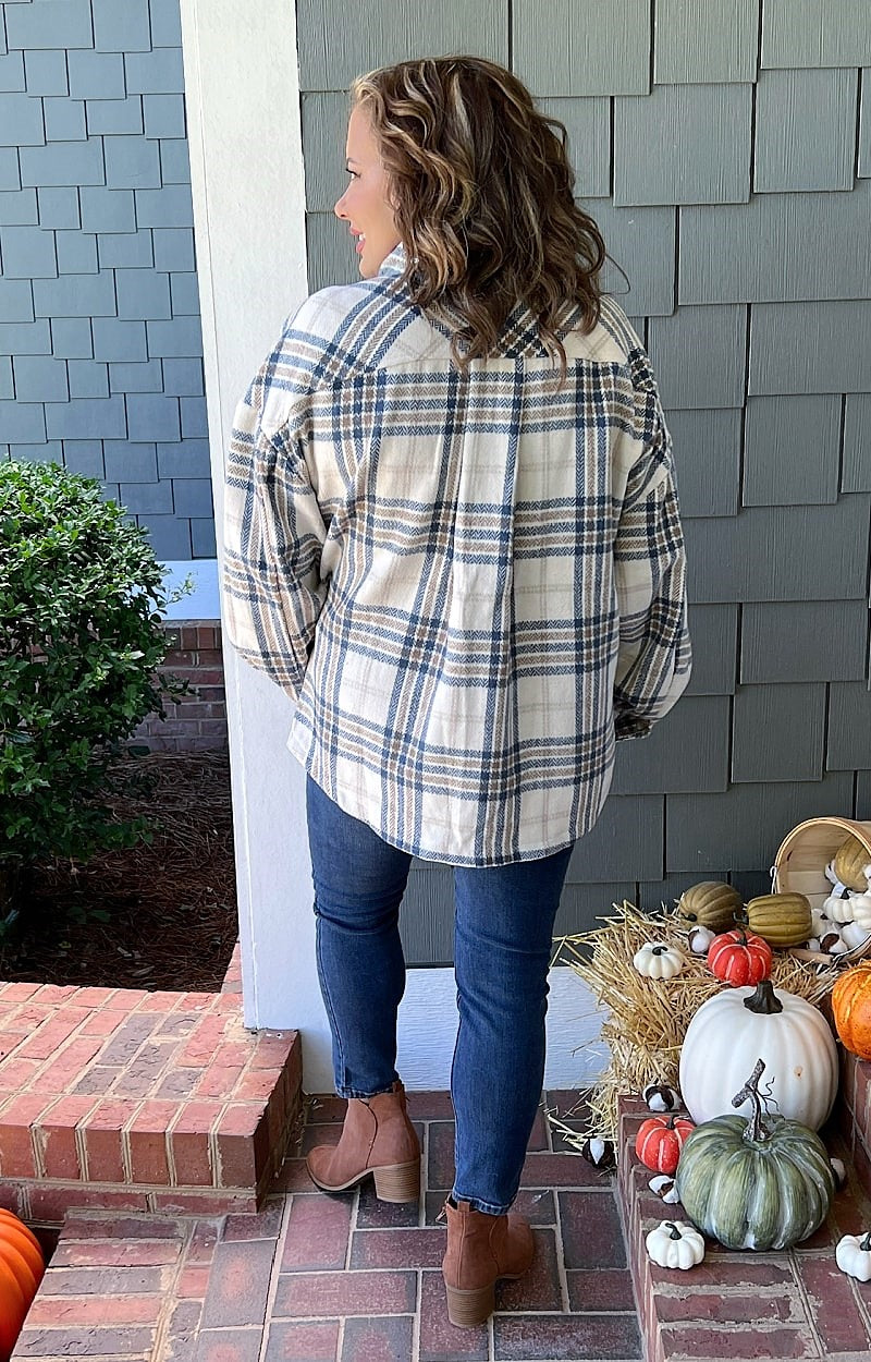 Load image into Gallery viewer, The More You Know Plaid Shacket - Blue/Taupe