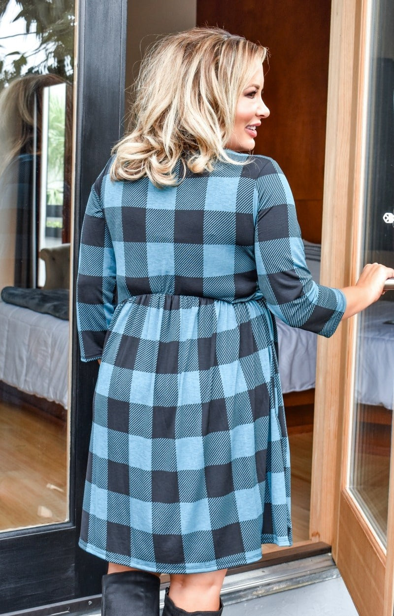 Load image into Gallery viewer, On Her Way Plaid Dress - Teal/Black