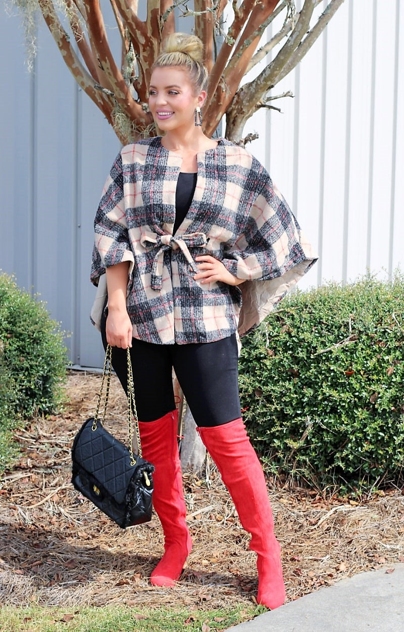 Words Of Comfort Plaid Poncho - Taupe