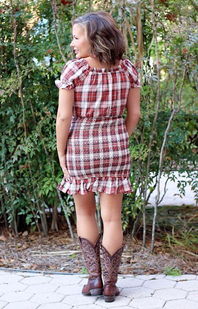Always Grateful Plaid Dress - Brick - Free Shipping On Orders Over $75