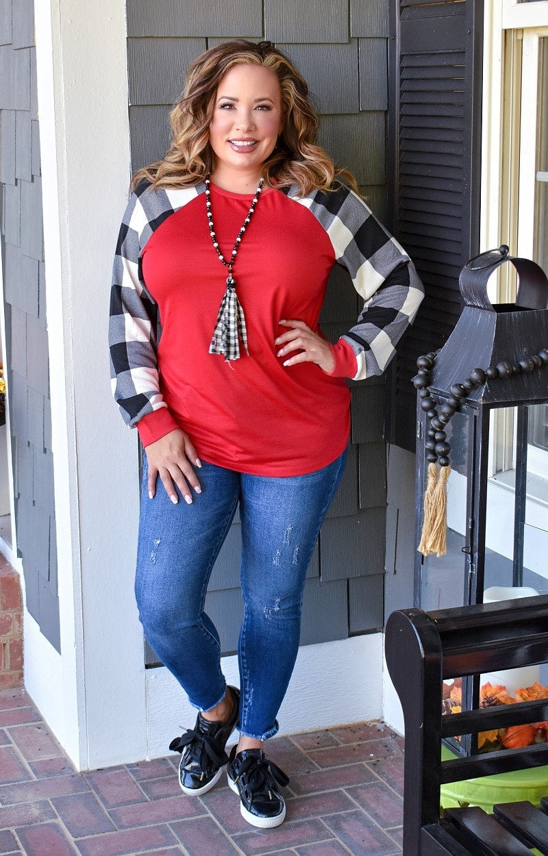 Empty Space Plaid Top - Red