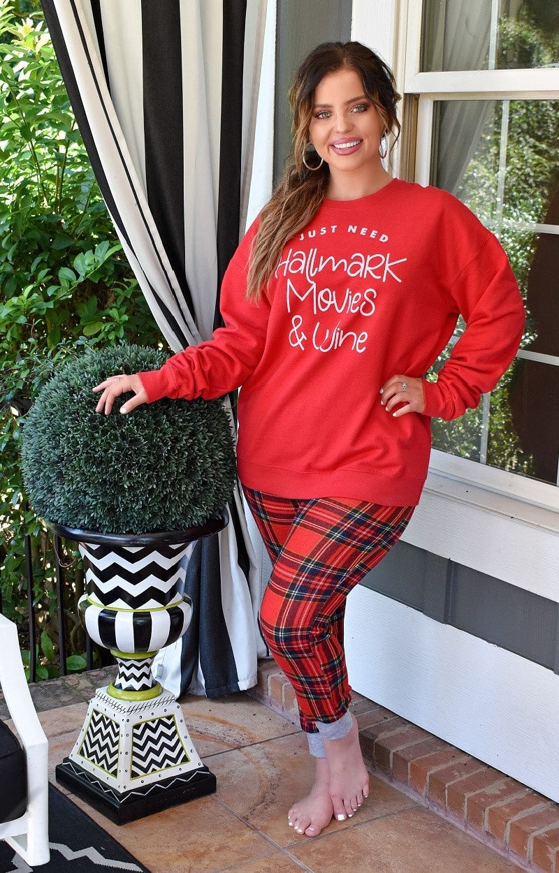 Girls Night In Graphic Pullover - Red