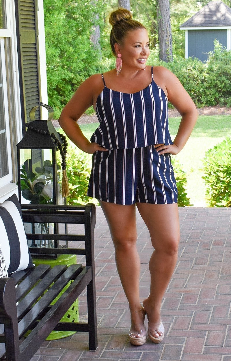 Load image into Gallery viewer, Gone For The Weekend Striped Romper - Navy
