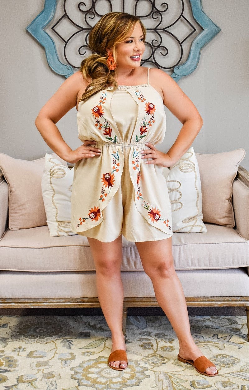 Load image into Gallery viewer, Count Me In Embroidered Romper - Taupe
