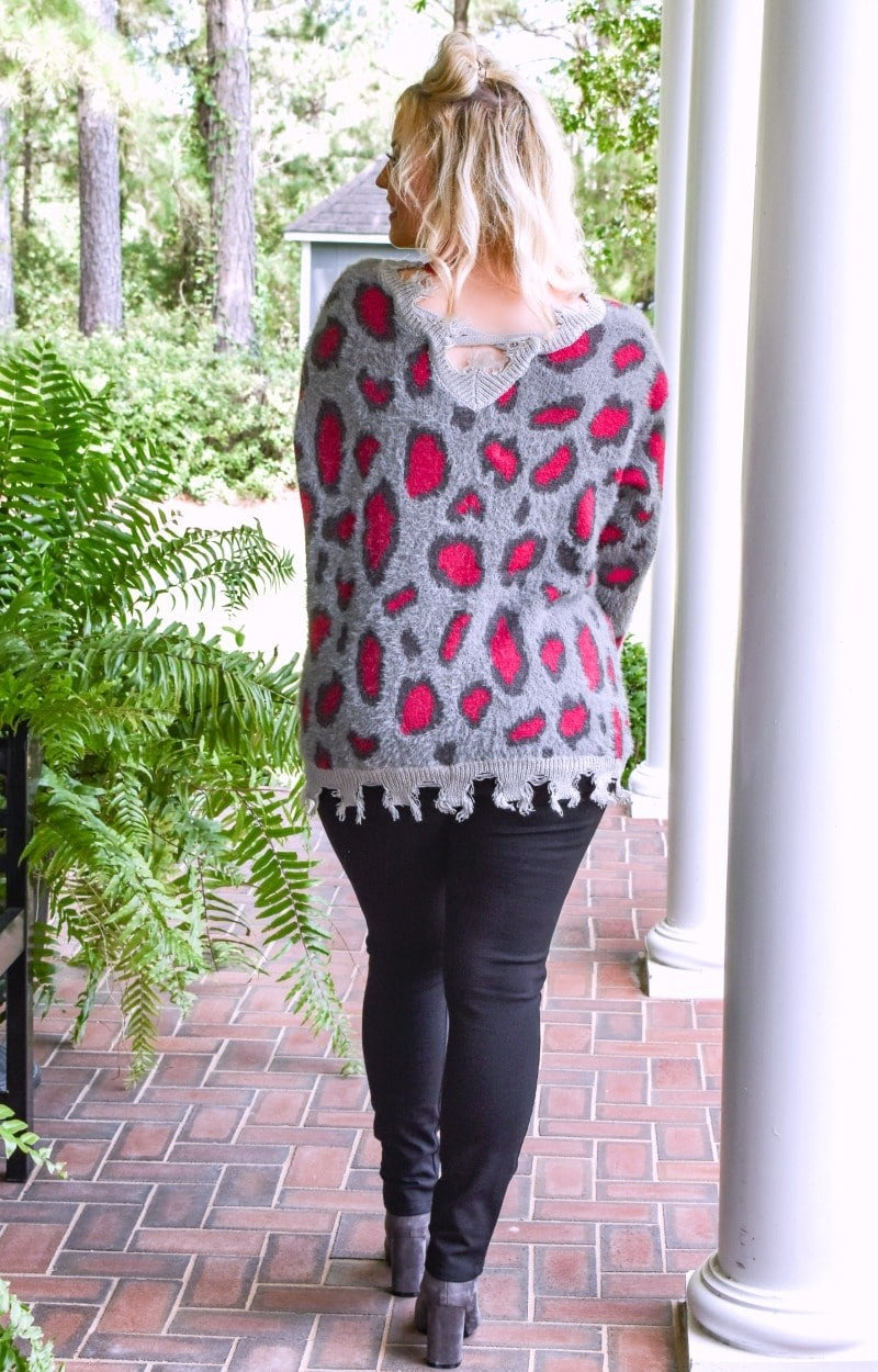 Cut You Loose Leopard Print Sweater - Charcoal