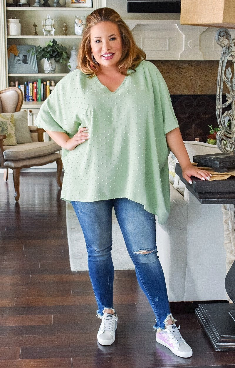 Load image into Gallery viewer, In A Dream Swiss Dot Oversized Top - Sage