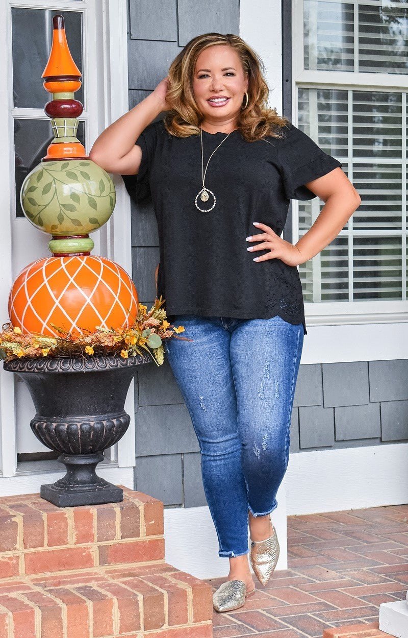 Load image into Gallery viewer, Pretty &amp; Pleasant Eyelet Top - Black