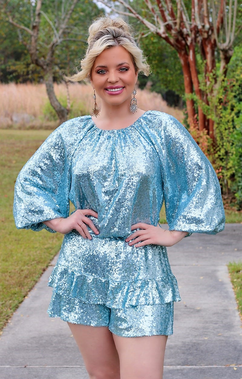 My Time To Shine Sequin Top - Winter Blue