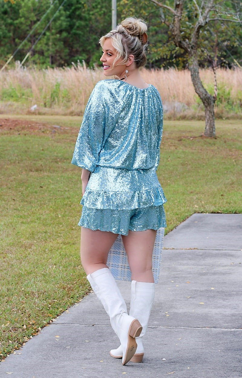 Load image into Gallery viewer, Born To Party Sequin Shorts - Winter Blue