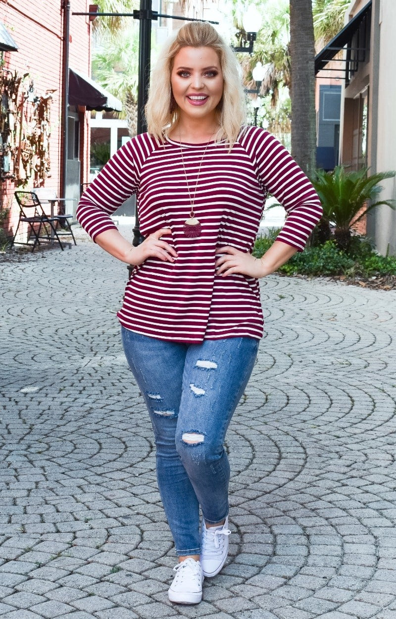 The Right Choice Striped Top - Burgundy