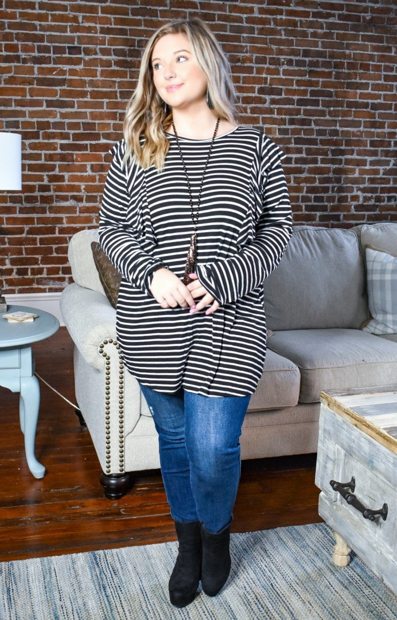 Holding You Forever Striped Top - Black/Ivory