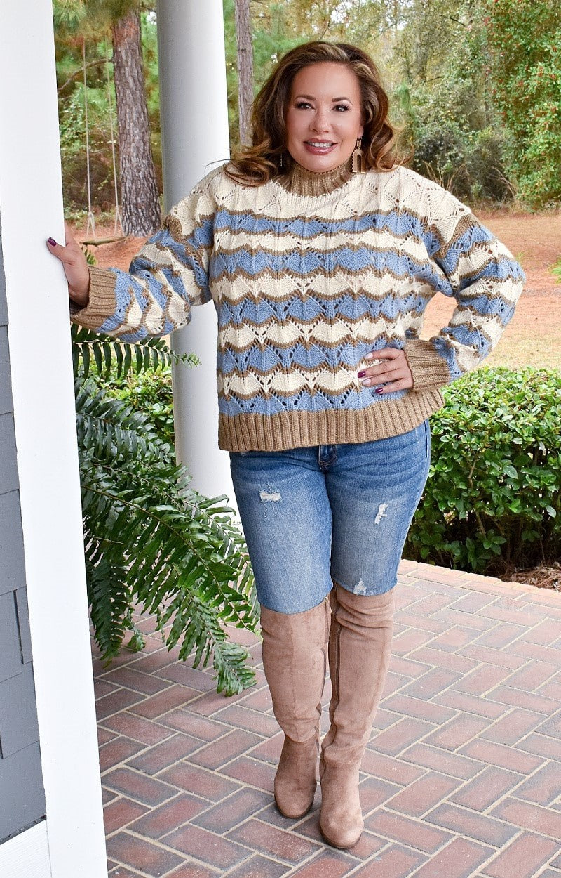 Give Me Chills Oversized Print Sweater - Cream/Blue