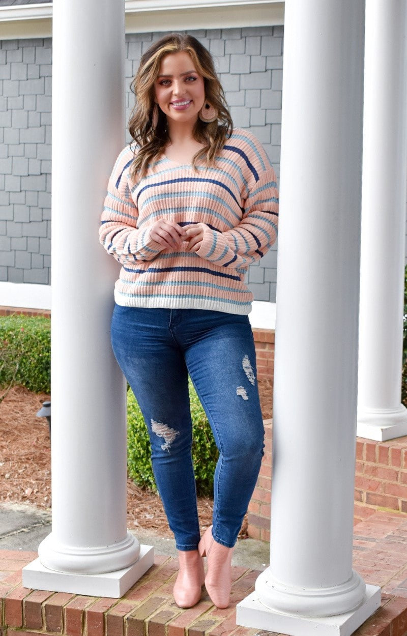 Get The Message Striped Sweater - Blush