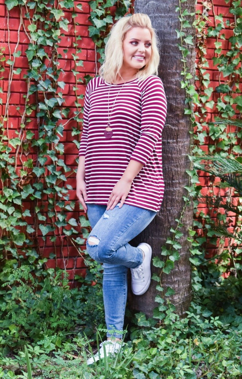The Right Choice Striped Top - Burgundy