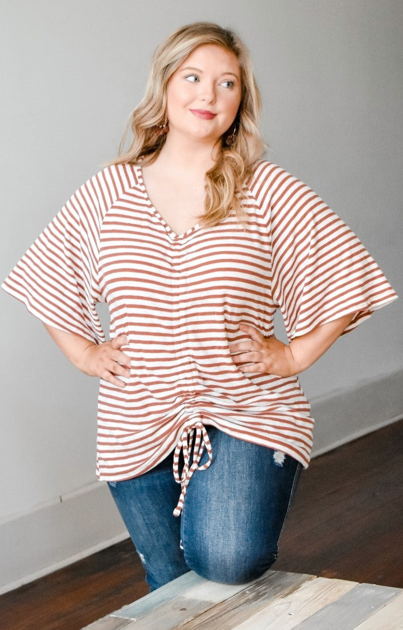 Not Tied To You Striped Top - White/Brown