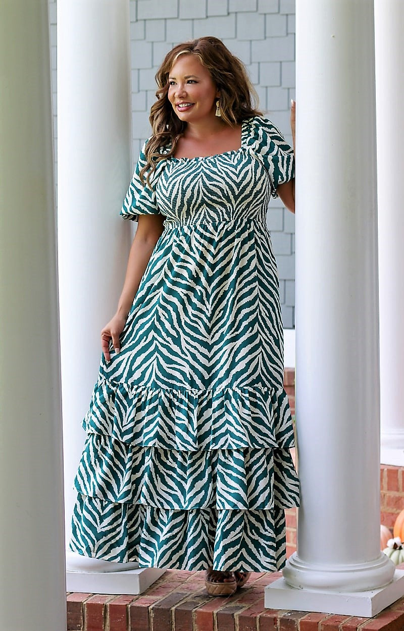 Simply Divine Print Maxi Dress - Hunter Green