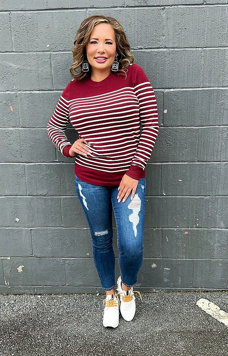 Load image into Gallery viewer, Overcome The Odds Striped Sweater - Burgundy