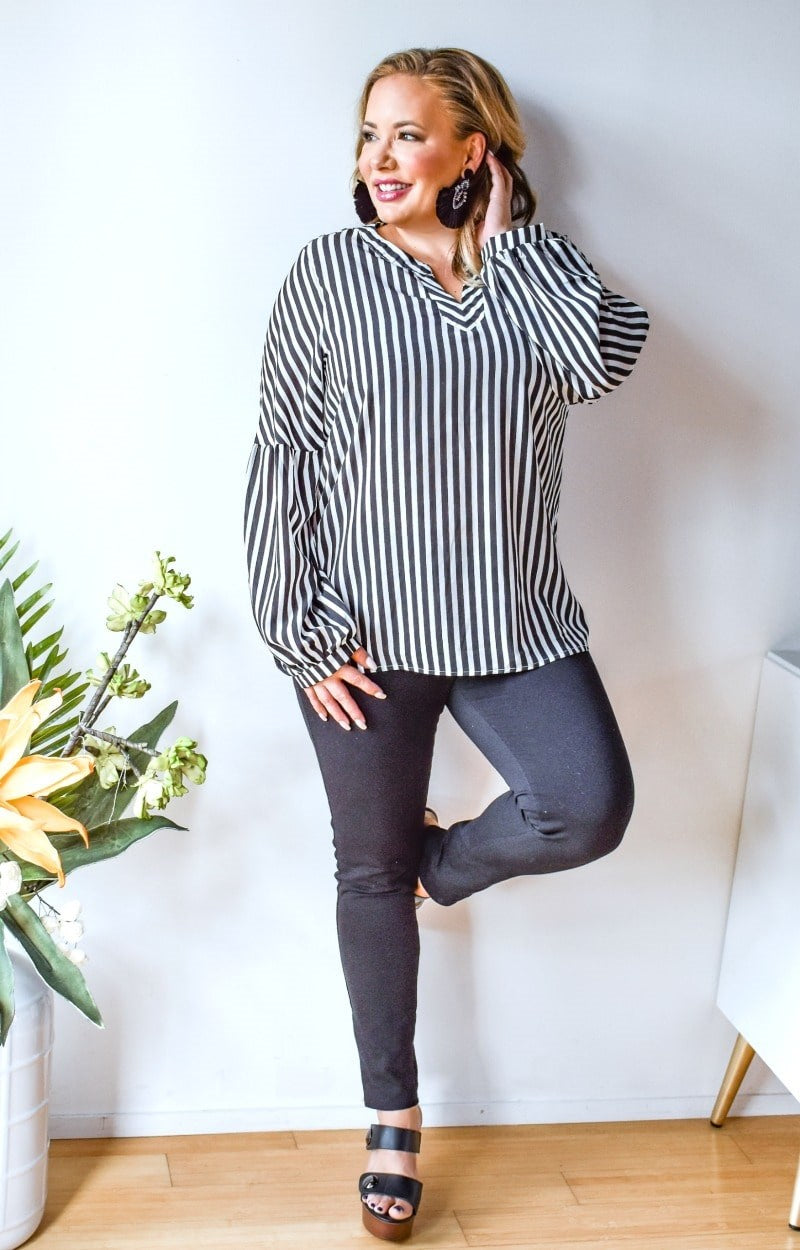When The Night Falls Striped Top - Black/Ivory