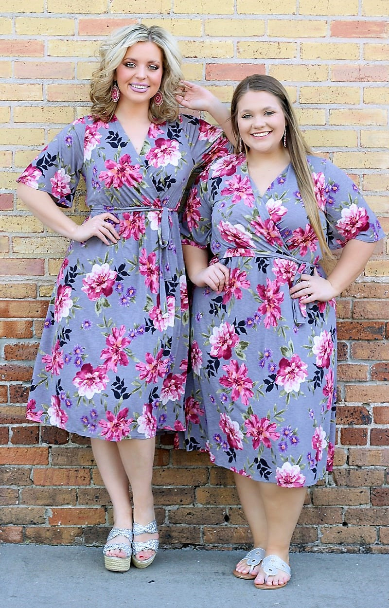 Can't Quit Now Floral Dress - Gray