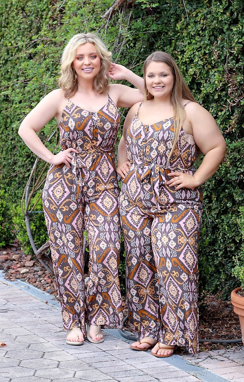 Girl On Fire Print Jumpsuit - Brown/Multi