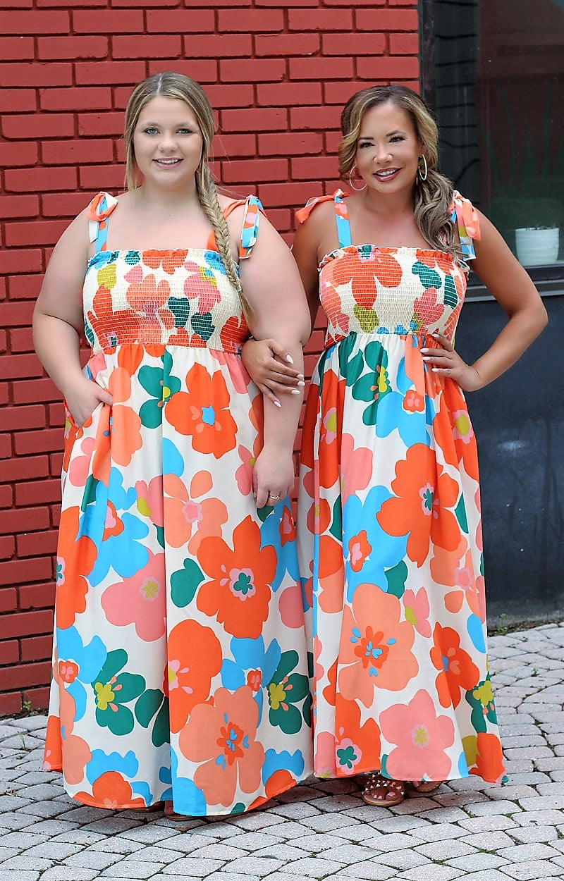 Load image into Gallery viewer, Forget Me Not Floral Maxi Dress - Blue/Orange
