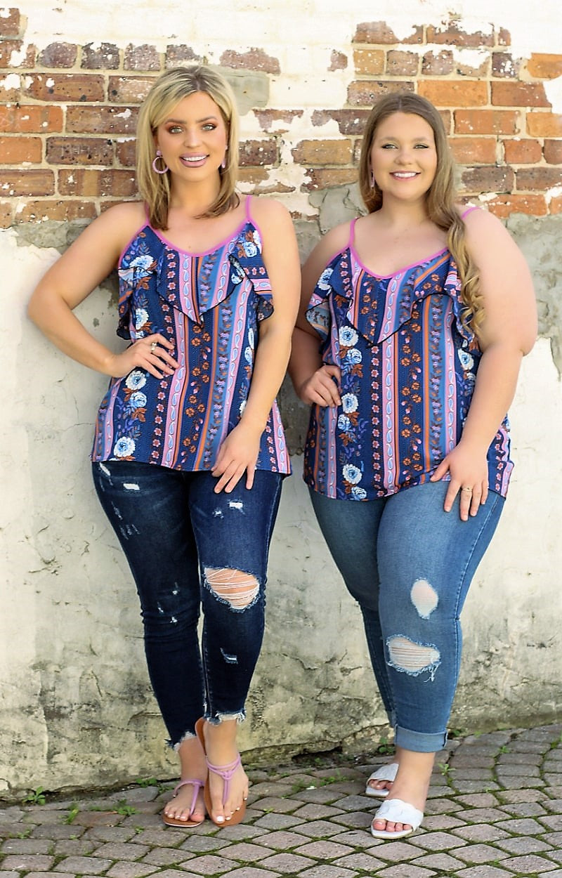 Bold Moves Floral Top - Navy