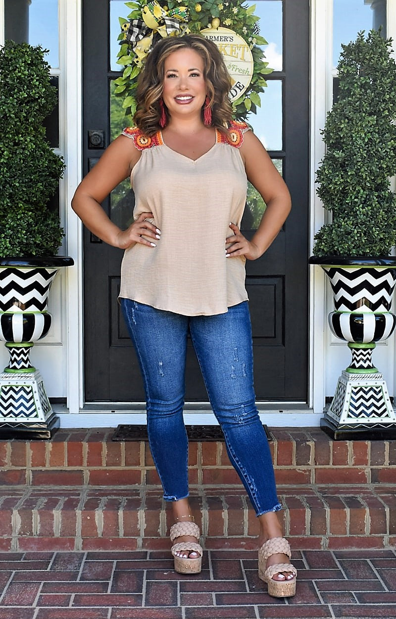 Always Sure Embroidered Top - Taupe