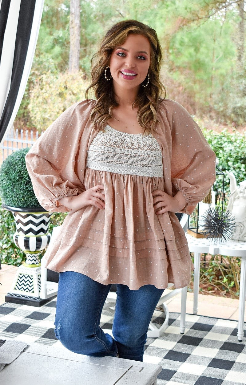 All Dolled Up Embroidered Top - Taupe