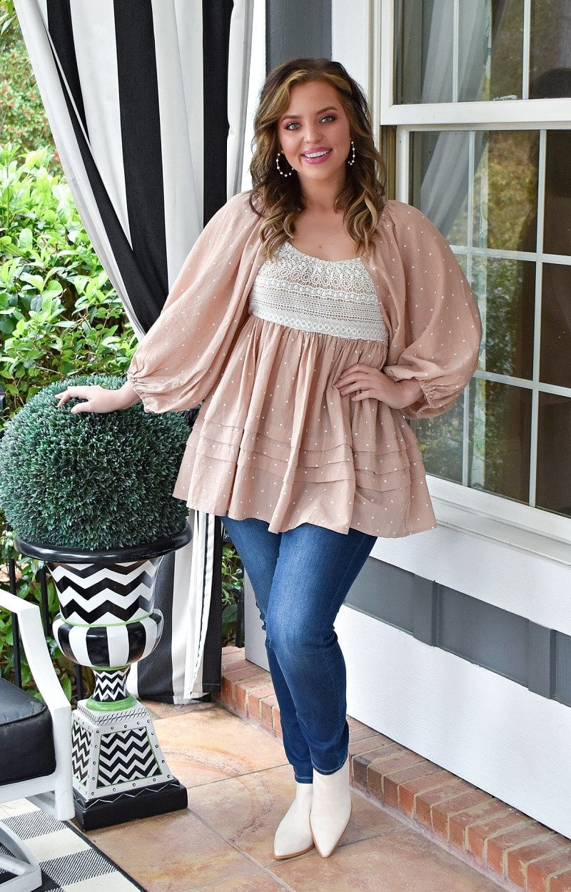 All Dolled Up Embroidered Top - Taupe