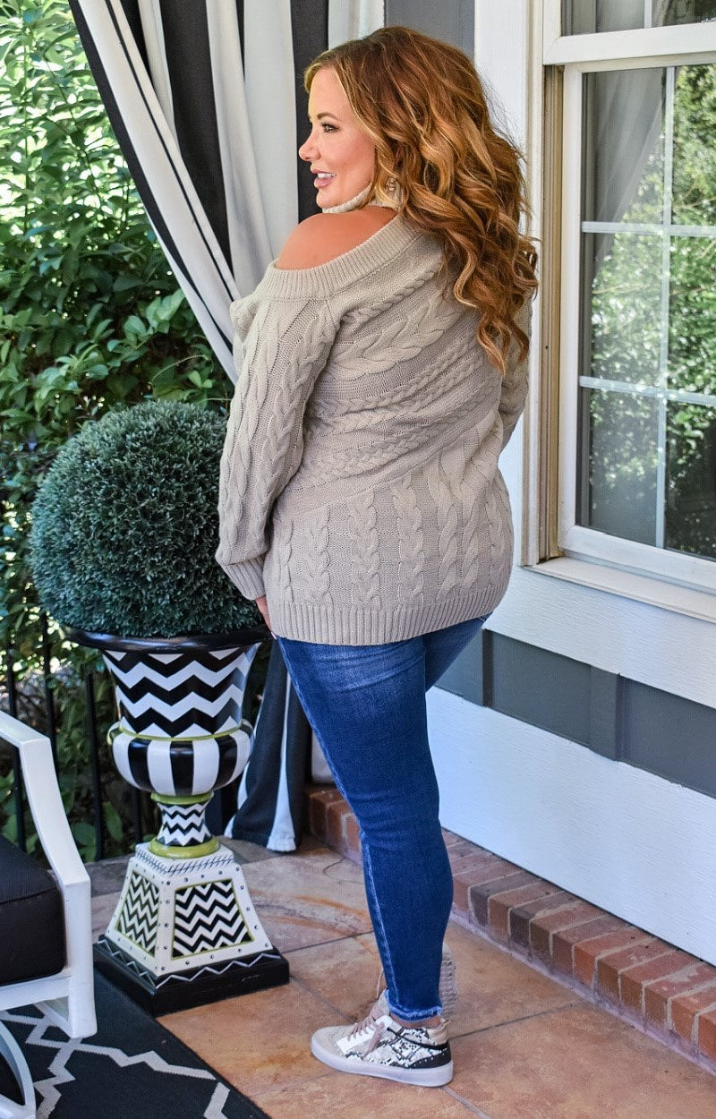 Load image into Gallery viewer, Heaven On Earth Cold Shoulder Sweater - Taupe