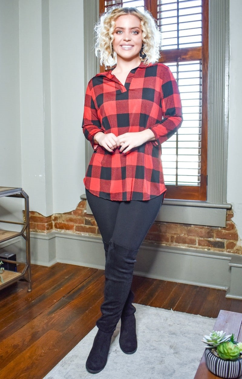 Load image into Gallery viewer, Take The Leap Plaid Top - Red/Black