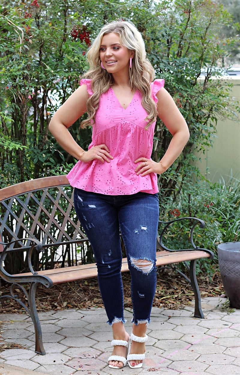 Love And Affection Eyelet Top - Hot Pink