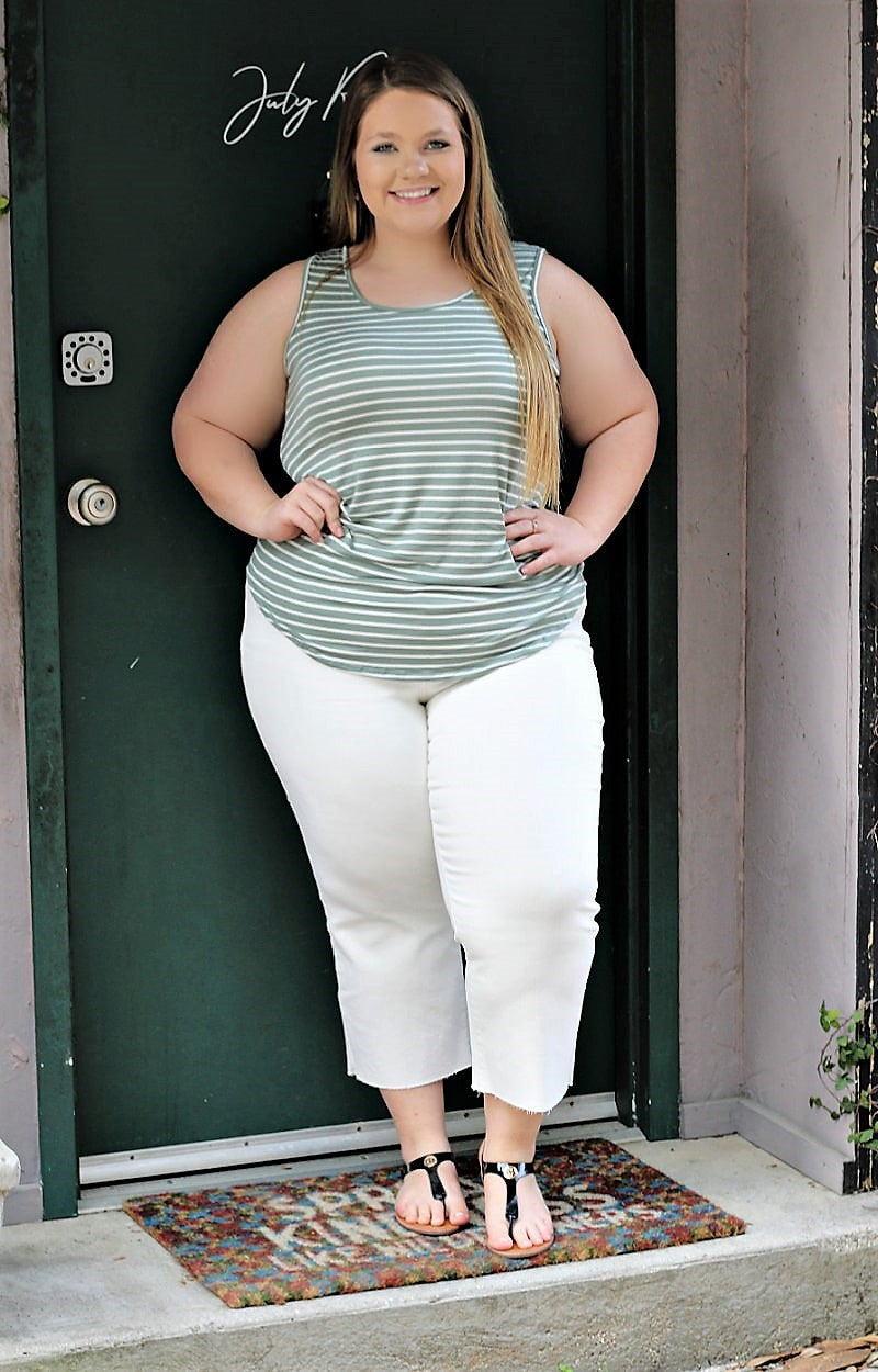 Back The Bow Up Striped Top - Sage