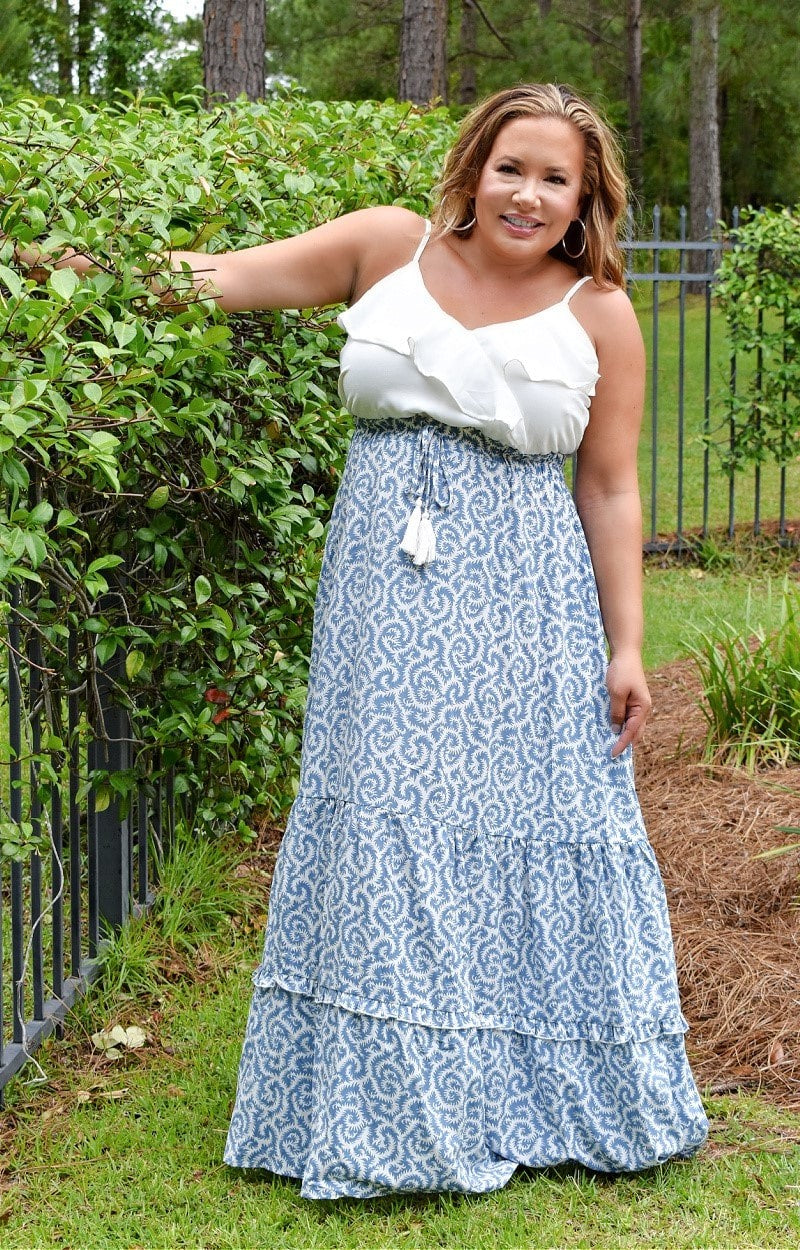Load image into Gallery viewer, A Little Flirty Print Maxi Dress - White/Blue