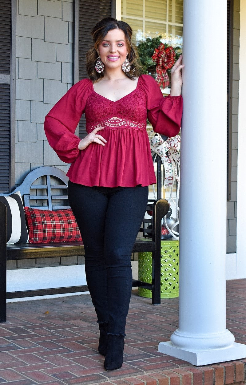 Load image into Gallery viewer, Hold Everything Lace Top - Burgundy