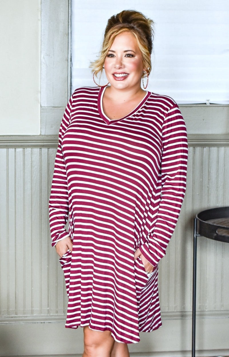 To Be Expected Striped Dress - Burgundy