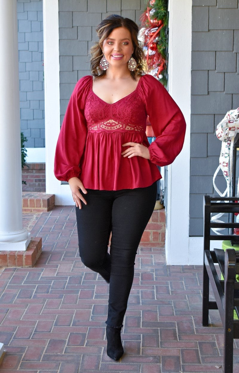 Hold Everything Lace Top - Burgundy